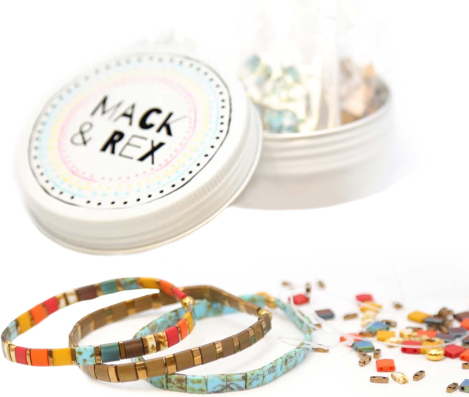 Mack and Rex Trio Bracelet Kits - Carolina Beaches - Makes 3 Bracelets! - Includes Tila Beads, Needles, Crystal Elastic, Crimp Beads, Knot Covers, Extra Supplies - Gift for Birthdays & Holidays