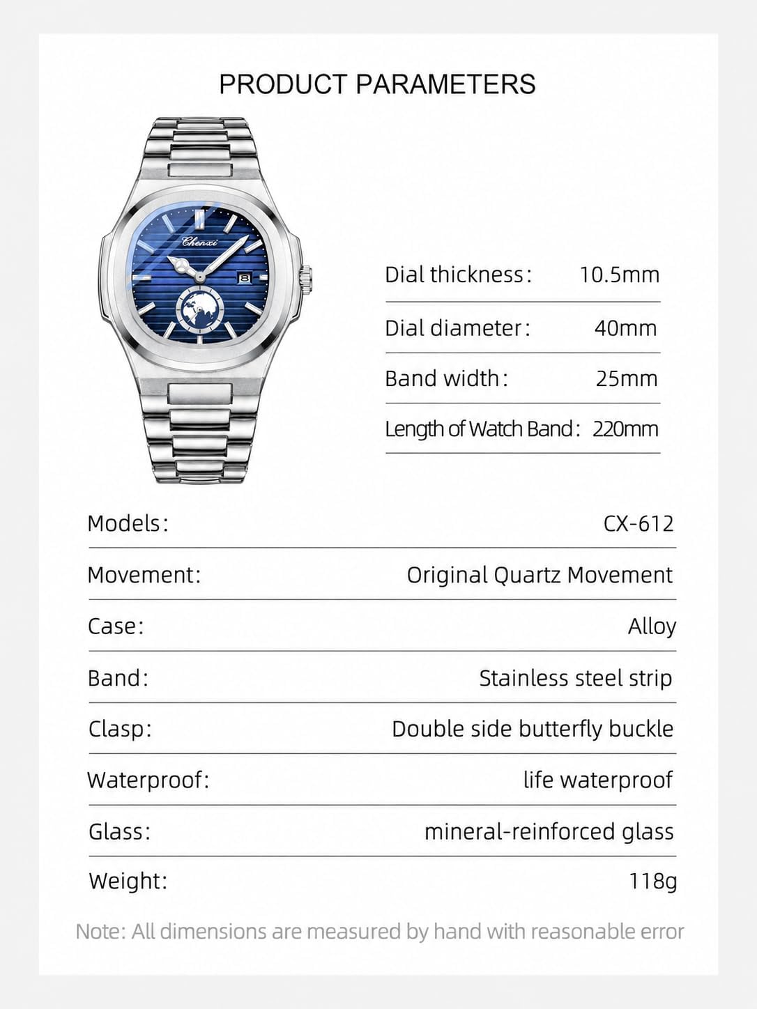 Gosasa Mens Quartz Watch with Date, Stainless Steel Business Bracelet Watch image 4