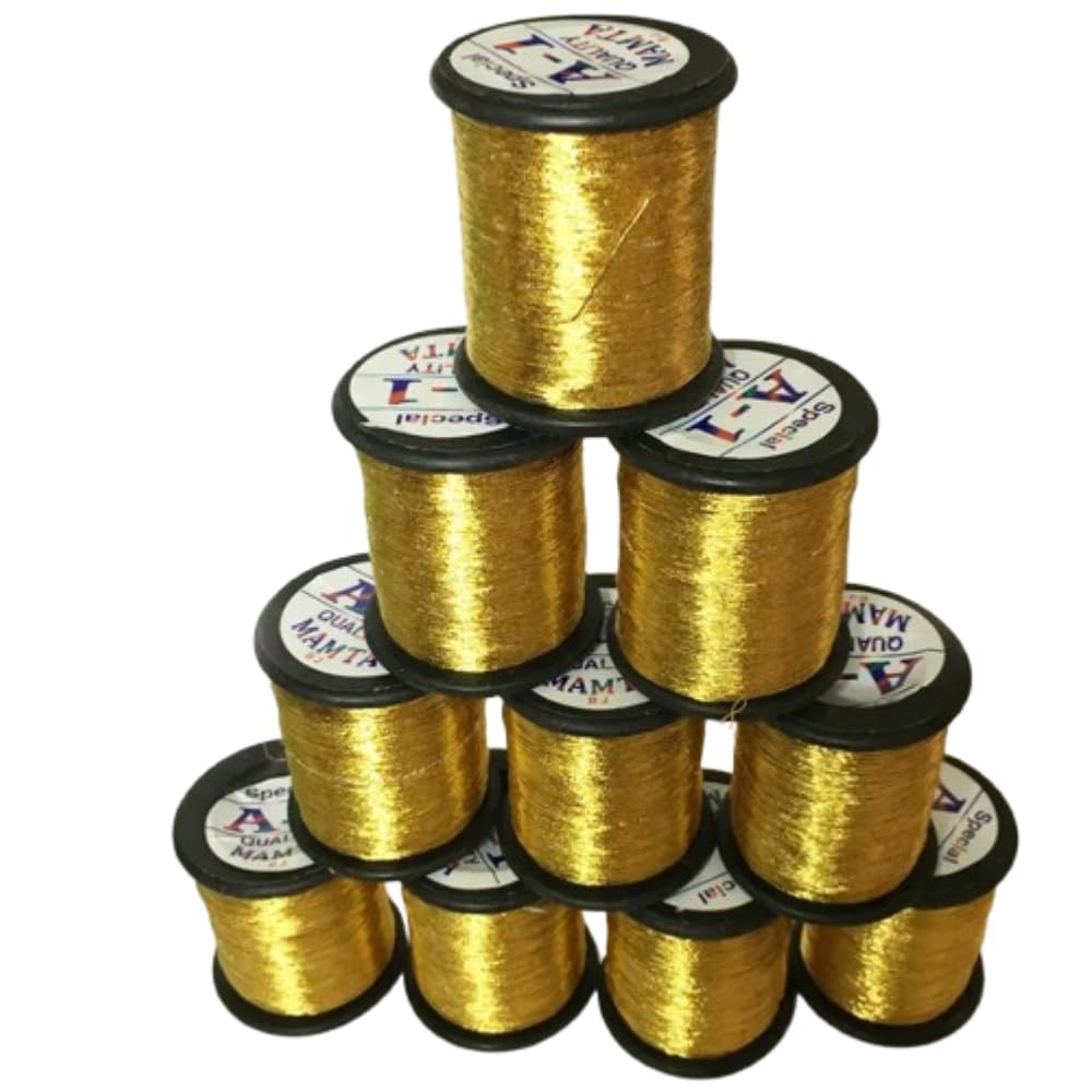 Golden A1 Mamtha Gold Zari Thread | 0.1mm Metallic Embroidery for Aari Work, Maggam Work, Crochet, Tassels, Sewing & Jewellery Making – Handcraft Thread (Pack of 10)-image-4