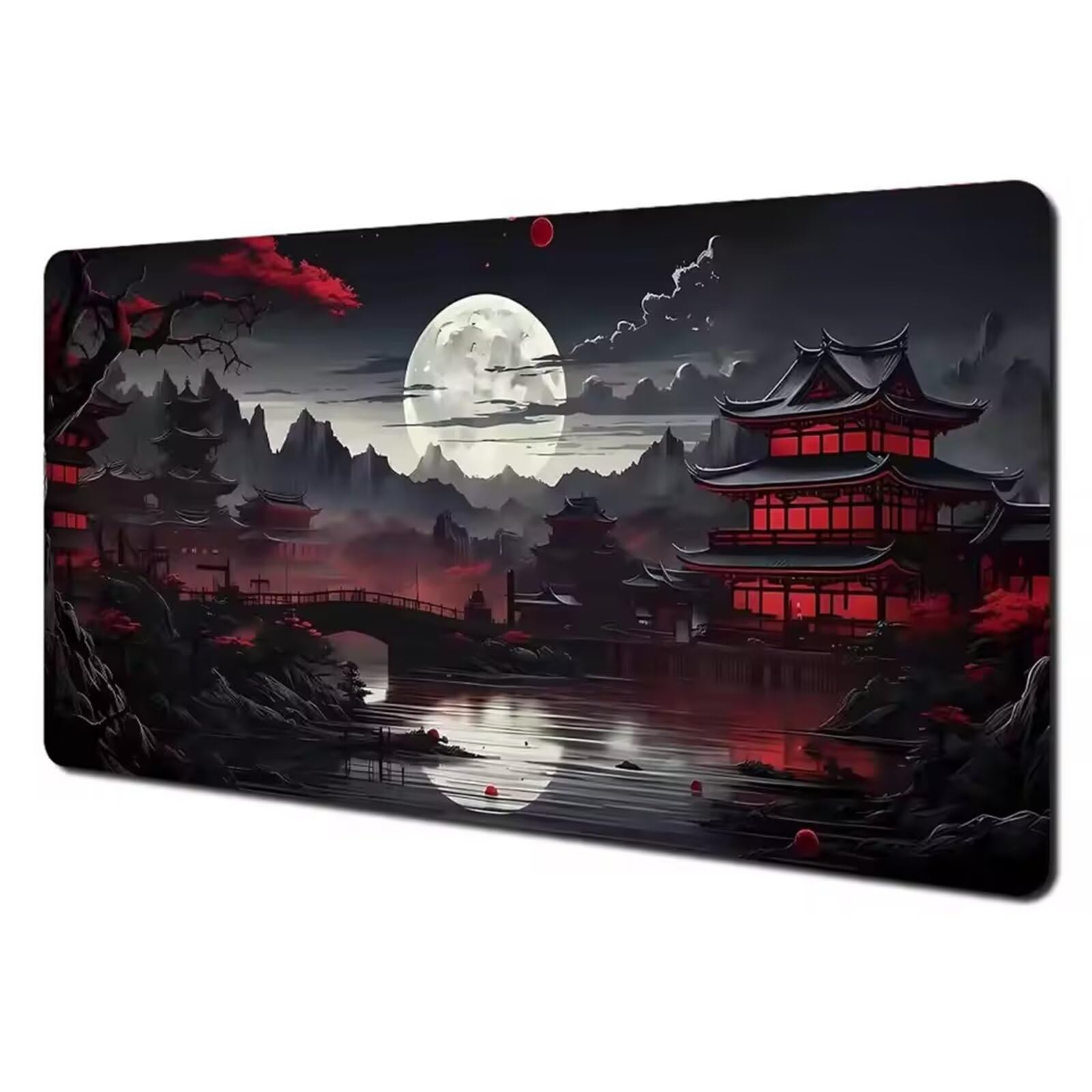 Grand Tapis de Souris de Jeu 900x400x3 mm Mouse Pad Gaming Paysage Japonais Tapis de Bureau Antidérapant avec Bords Cousus pour Bureau, Études, Gamer