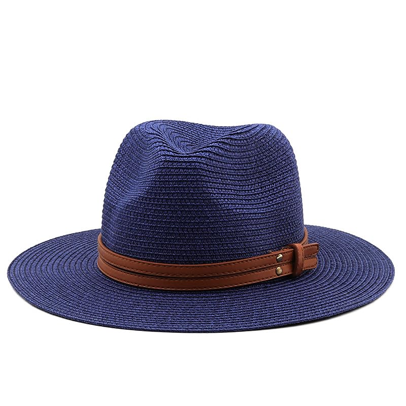 LTHTX Sombrero Panamá para hombres y mujeres, sombrero de paja de ala ancha, sombrero de playa plegable de verano para pesca y viajes (azul marino, S), azul marino, M