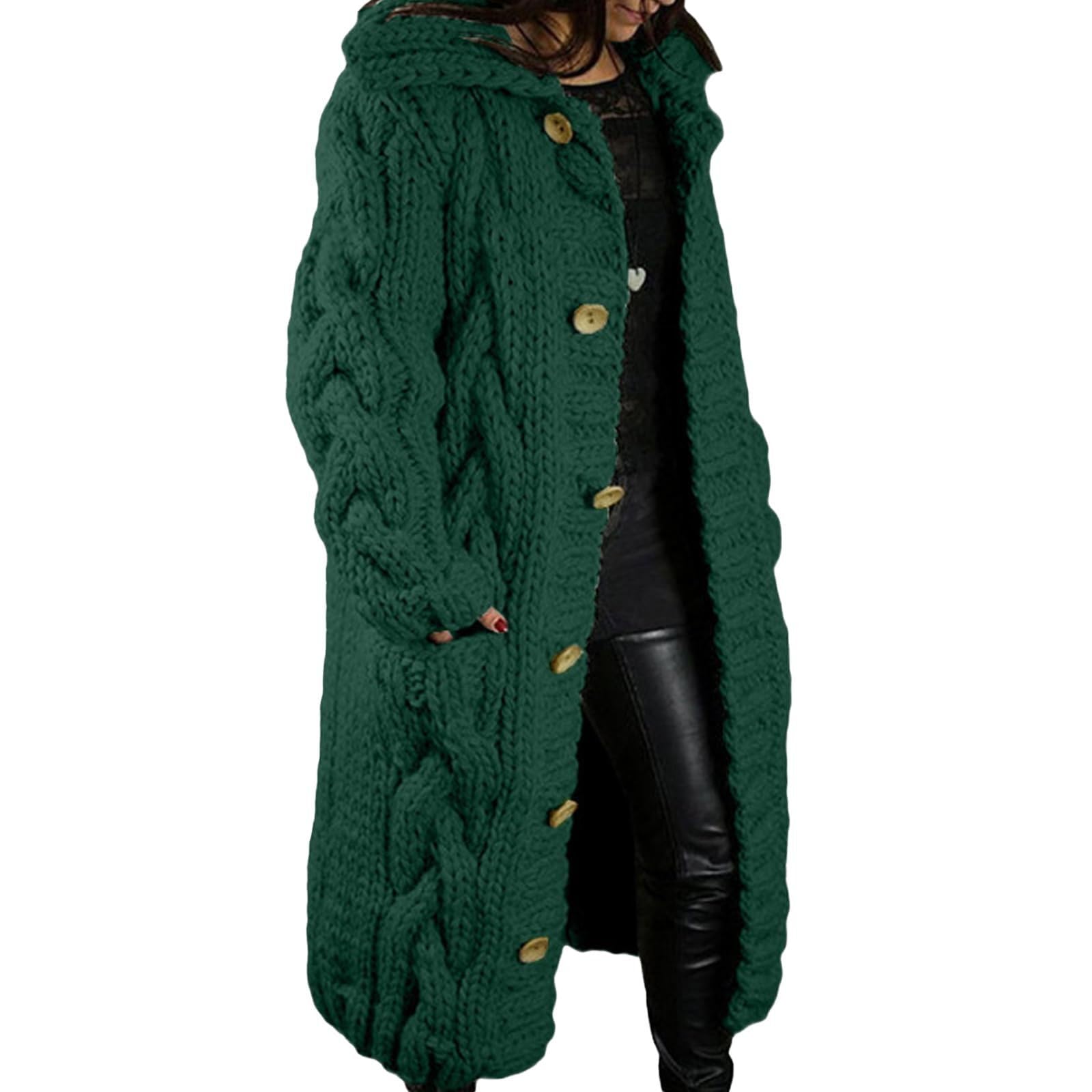 Costaric Oversized Cable Knit Long Cardigans for Women Fall Long Sleeve Open Front Button Down Hooded Coat with