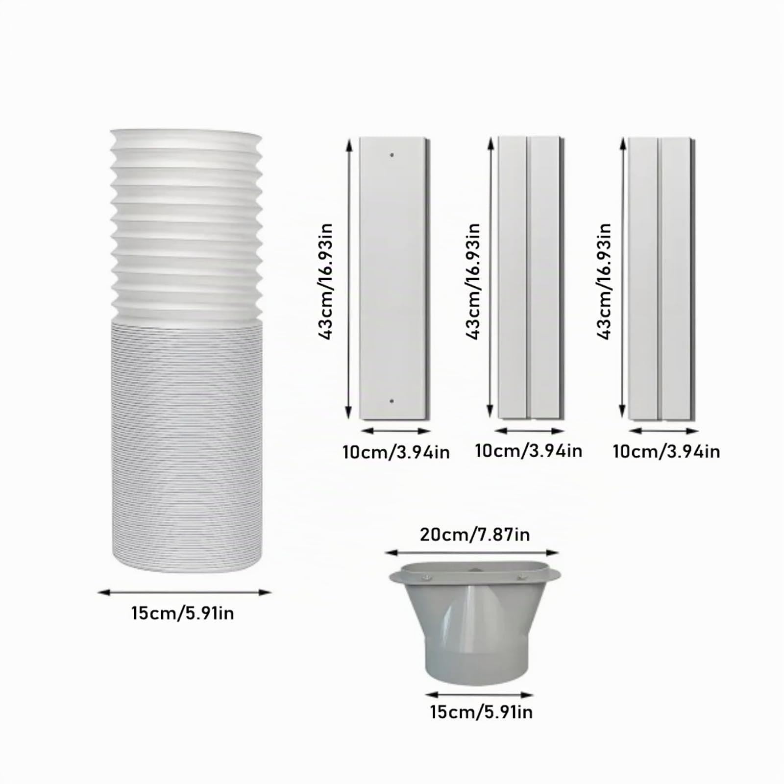 Klimaanlage Fensterabdichtung Set für Mobile Klimaanlage Verstellbare Fensterblende aus PVC mit 15 cm Schlauchadapter Abluftschlauch Fensterdurchführung für Schiebefenster Rolladen