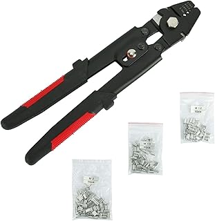 YaeTek Up to 2.2mm Wire Rope Crimping Tool Wire Rope Swager Crimpers Fishing Crimping Tool with 150Pcs 3 Size Aluminum Double Barrel Ferrule Crimping Loop Sleeve Kit