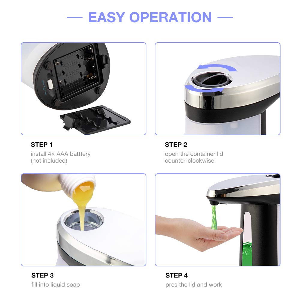 Dispenser di Sapone Liquido Senza Contatto Smart Sensor Pompa di Erogazione Automatica del Sapone A Mani Libere per Bagno Cucina 400 Ml Nero