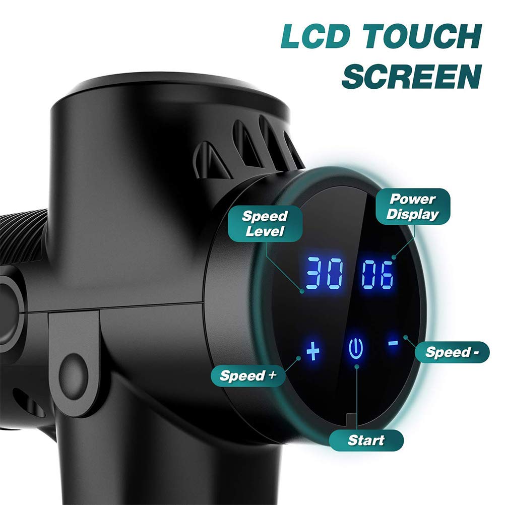 Pistola de Masaje Muscular electrónica con Pantalla LCD de 4 Cabezas, 30 velocidades, Ayuda a Promover la circulación sanguínea