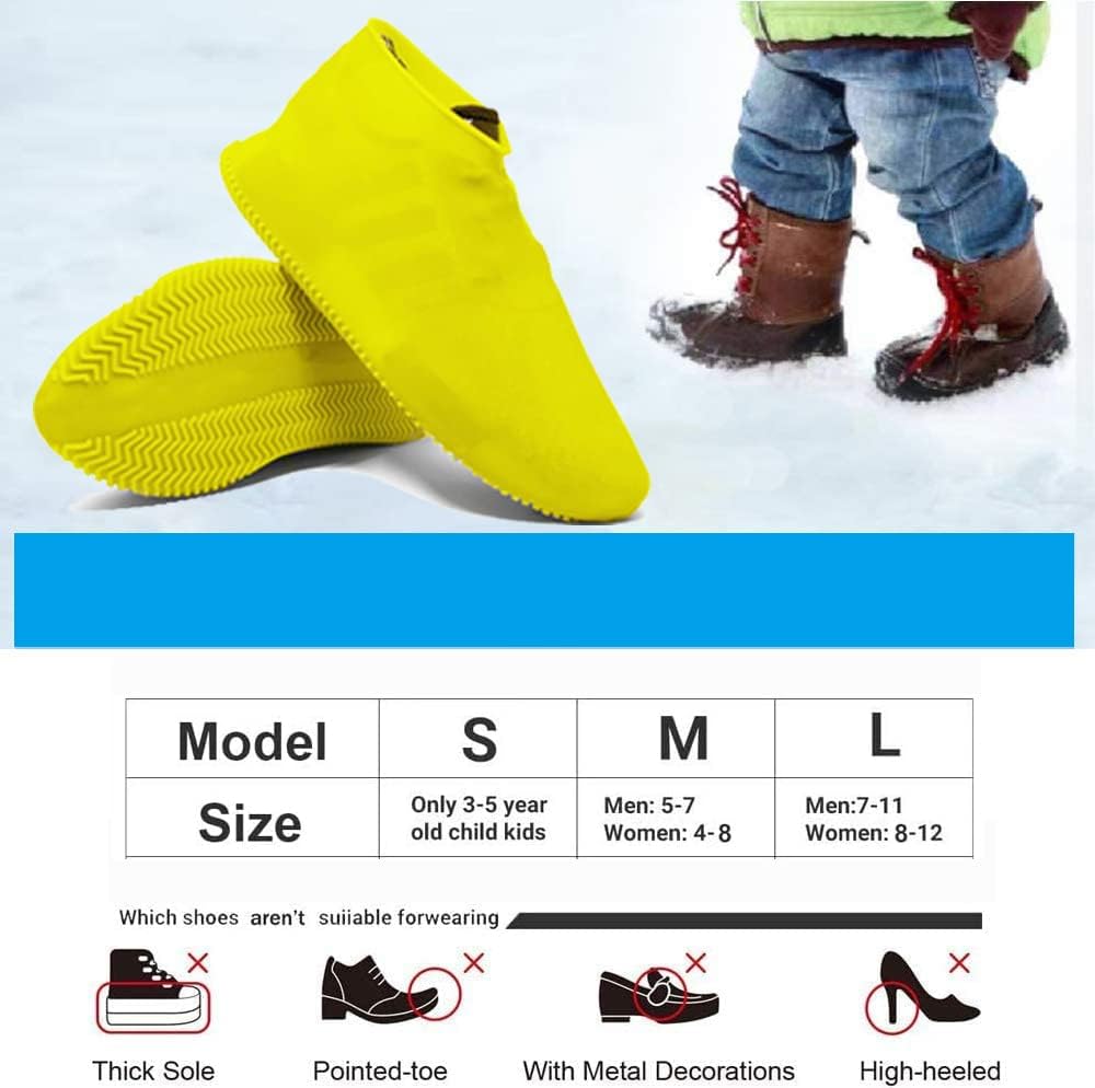 Waterproof Shoe Covers Reusable Silicone Cover Shoes Rain Boots for Men Women Kid, Galoshes Rubber Overshoes for Kitchen Outdoors Garden etc (Medium, Yellow) - - 