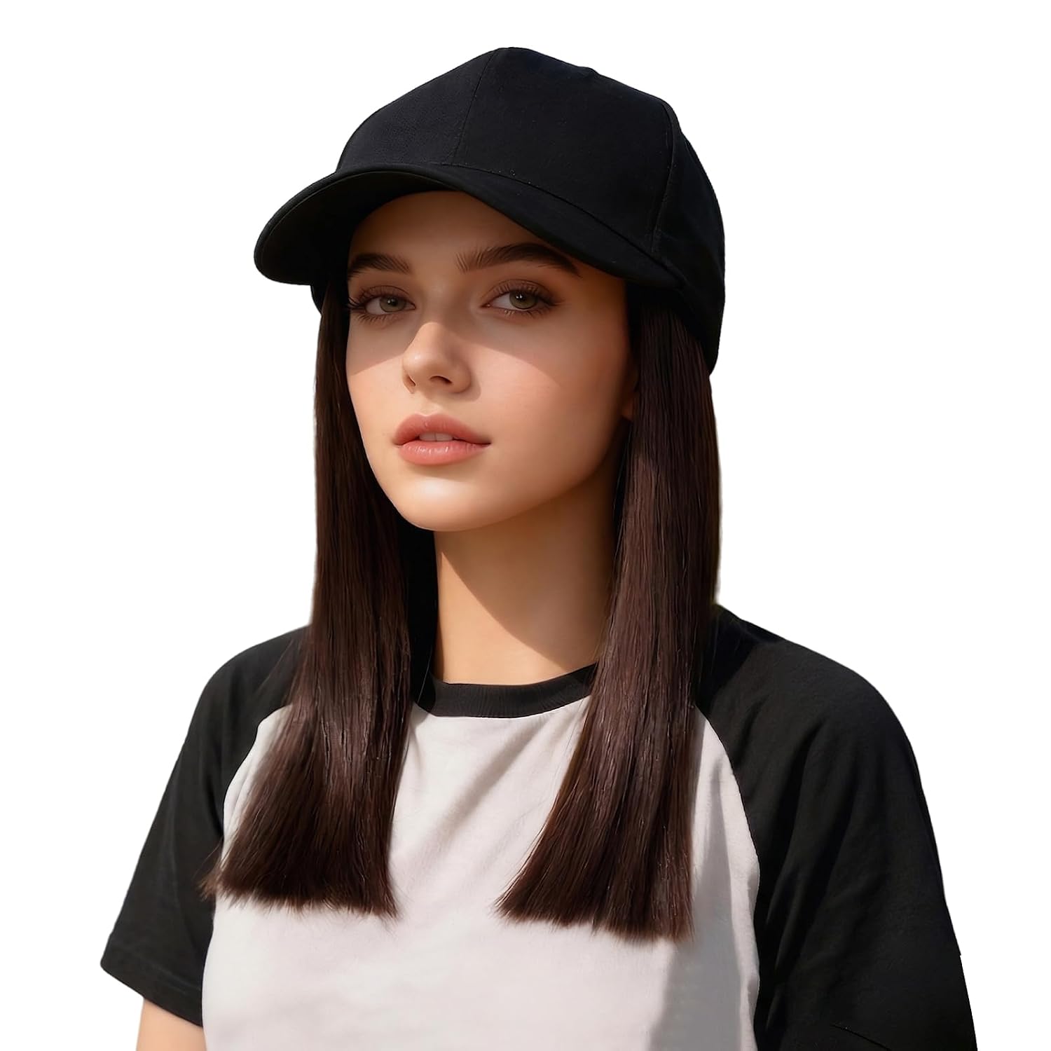 OhMill Baseball Cap Wig Hat with Hair Attached for Women Hair Hats Baseball Hat with Hair for Women Wig Hats 9.84 inch