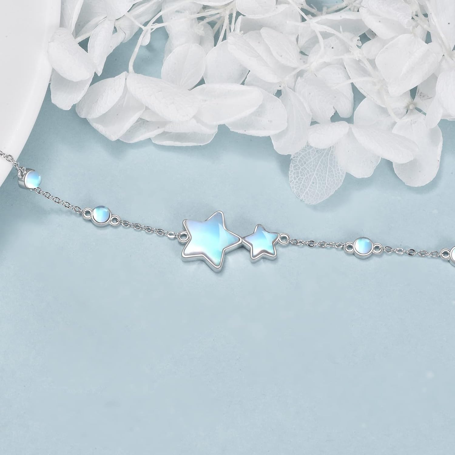 CRMAD Moonstone Moon/Star/Daisy/Turquoise/Rose Flower/Cat/Star/Hecate/Airplane/Pearl/Chakra/Rose Pearl/Butterfly/Wave/Starfish Anklet for Women Sterling Silver Anklet Irish Jewelry