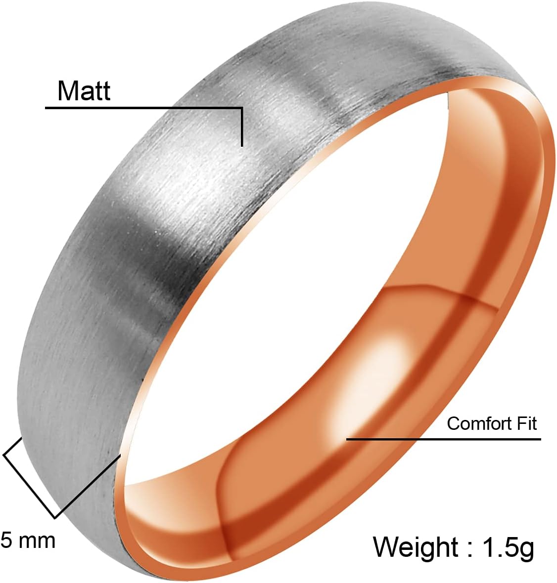Everstone Matte & Brushed Dome Ring Male Female Men Women His Her Groom Bride Promise Ring Wedding Bands Titanium Ring ColorRose Gold & Silver 7MM 5MM & 3MM