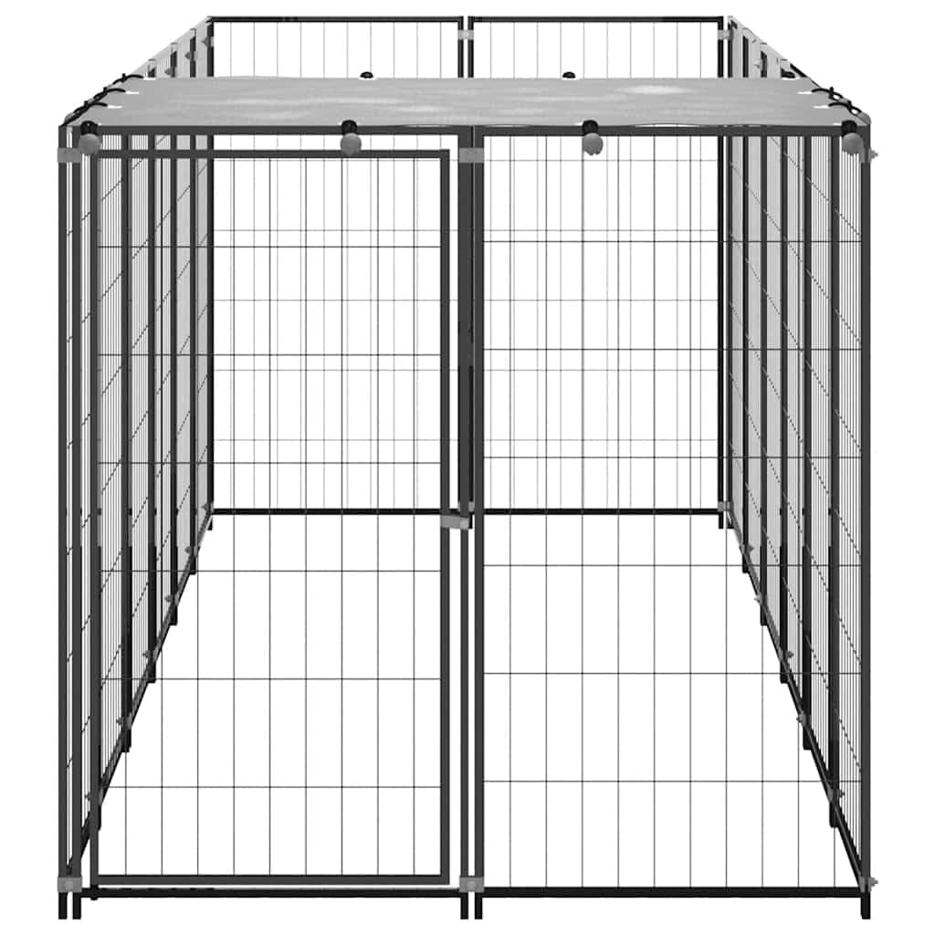 Perrera negra de acero con techo de polietileno resistente al agua, 330 x 110 x 110 cm, gran recinto para perros cachorro con puerta con cerradura y protección segura en el jardín al aire