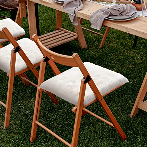 Soft Faux Sheepskin Chair Cushion, White 1.6' X 1.6' Square Fluffy Faux Fur Area Rug, Bedroom Seat Cushion Throw Chair Cover For Living Room Dorm Sofa Decor #TOP3