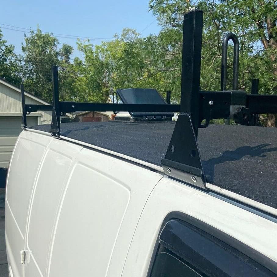 Side view of ECOTRIC Van Ladder Racks installed on a white van, showing the mounting points