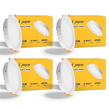 Jaquar 15W Areva Prime Round Downlight with Aluminum housing | 5 Year Warranty | Natural White (4000k) Sleek Backlit Design | Recessed Mounted False Ceiling | 105 mm Cutout |120x28 mm (Pack 4)