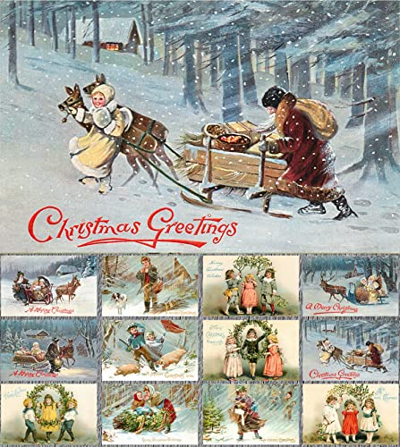 Image of PIXILUV WHITE CHRISTMAS (Pack of 12) Notecards Small Greeting Cards # Cold Wintery Christmas Scenes ~ Vintage Christmas Postcards Reprint