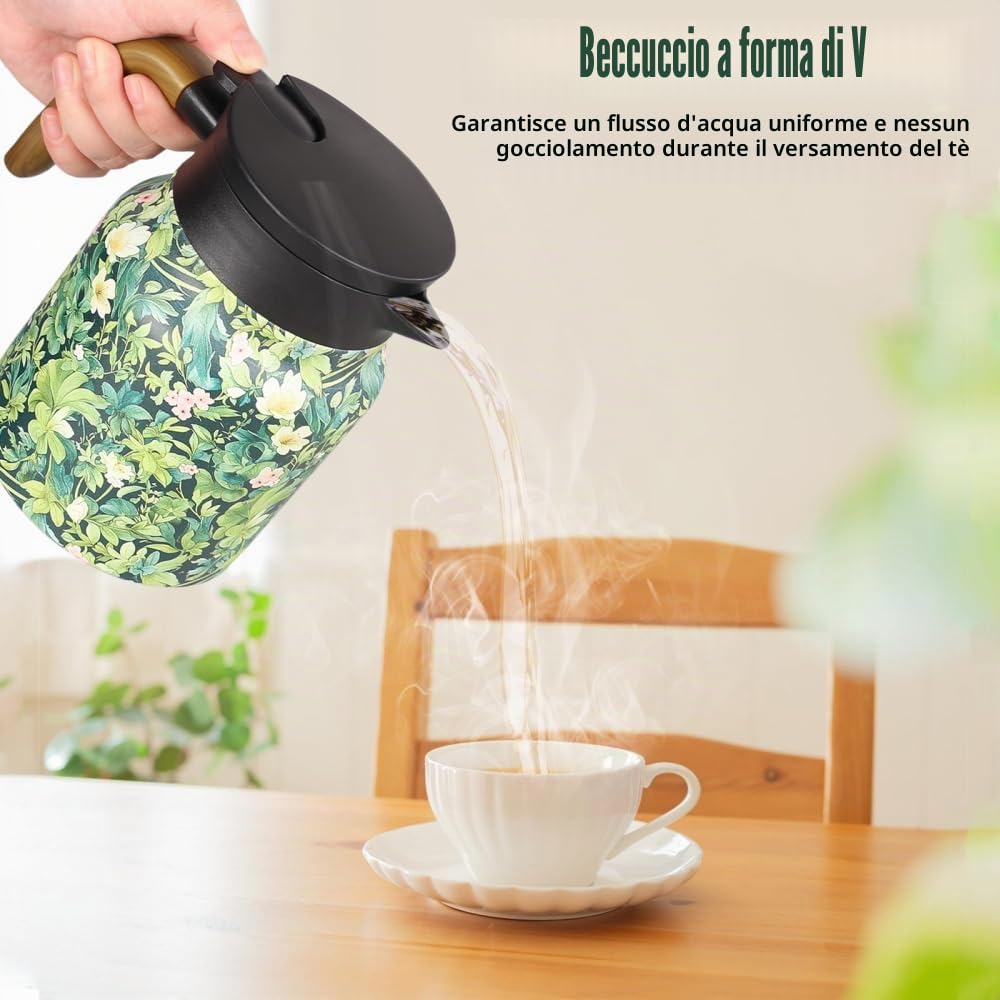 Caraffa Termica per il Tè, 800 ML Thermos a Motivo Floreale in Acciaio Inossidabile 316, Brocca Teiera Termico per Tè con Filtro per il Tè Rimovibile e Coperchio, Caffè, Bevande Calde