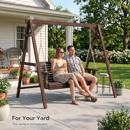 Image of VINGLI 6.2FT Wooden Porch Swing Frame for 4FT Swing, Rustic