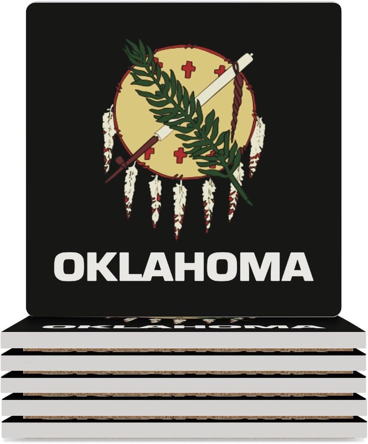 Oklahoma State Flag Funny Ceramic Coasters for Drink Absorbent Cup Holders Tabletop Protection