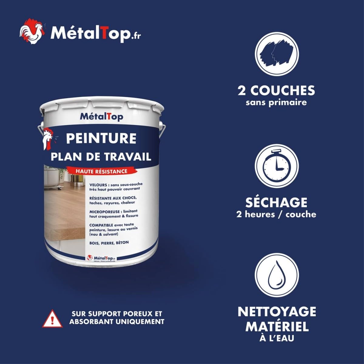 Metaltop - Peinture Plan De Travail - Ivoire - Ton pierre - RAL 1015-1 L - Assure une bonne adhérence et une protection efficace contre l'humidité, les taches et les usages quotidiens