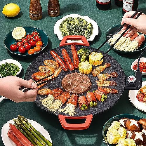 Electric BBQ Grill Smokeless Indoor Coated Griddle 36cm Round Nonstick Plate Portable, Medical Stone Coating Stove Top Flat Pan for Cooking BBQ and Party Barbecue - Image 8