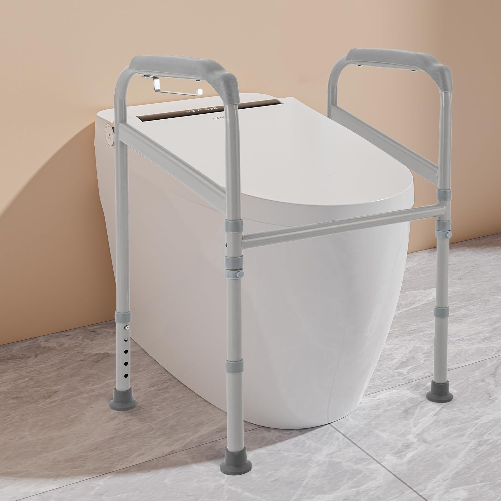 Podpórka toaletowa, składana, pomoc przy wstawaniu, z regulacją wysokości, pomoc w wstawaniu do WC, do 200 kg, instalacja bez otworów, dla seniorów, kobiet w ciąży i rannych
