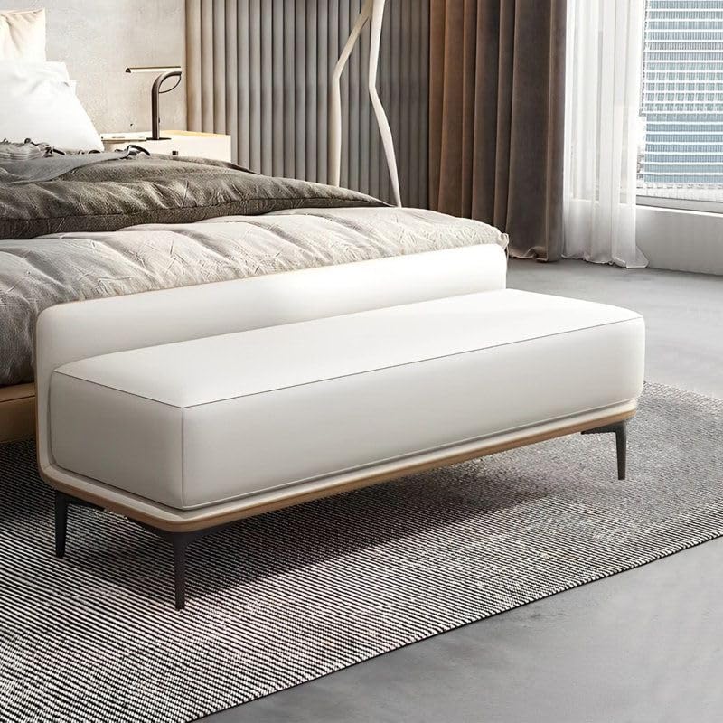 Puzio Faux Leather Upholstered Bench Ottoman couches Ottoman Bench 2 Seater Sofa Chaise Lounger Pouffe for Living Room Bedroom Office Coffe-Brown-Off-White (Off White)
