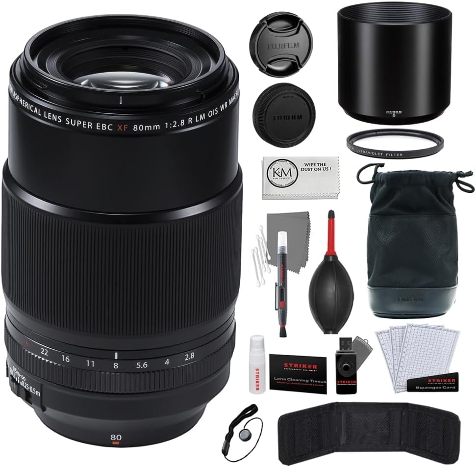 Fujifilm XF 80mm f/2.8 R LM OIS WR Macro Lens Bundle with UV Filter + Photo Starter Kit + Cleaning Cloth (4 Items)