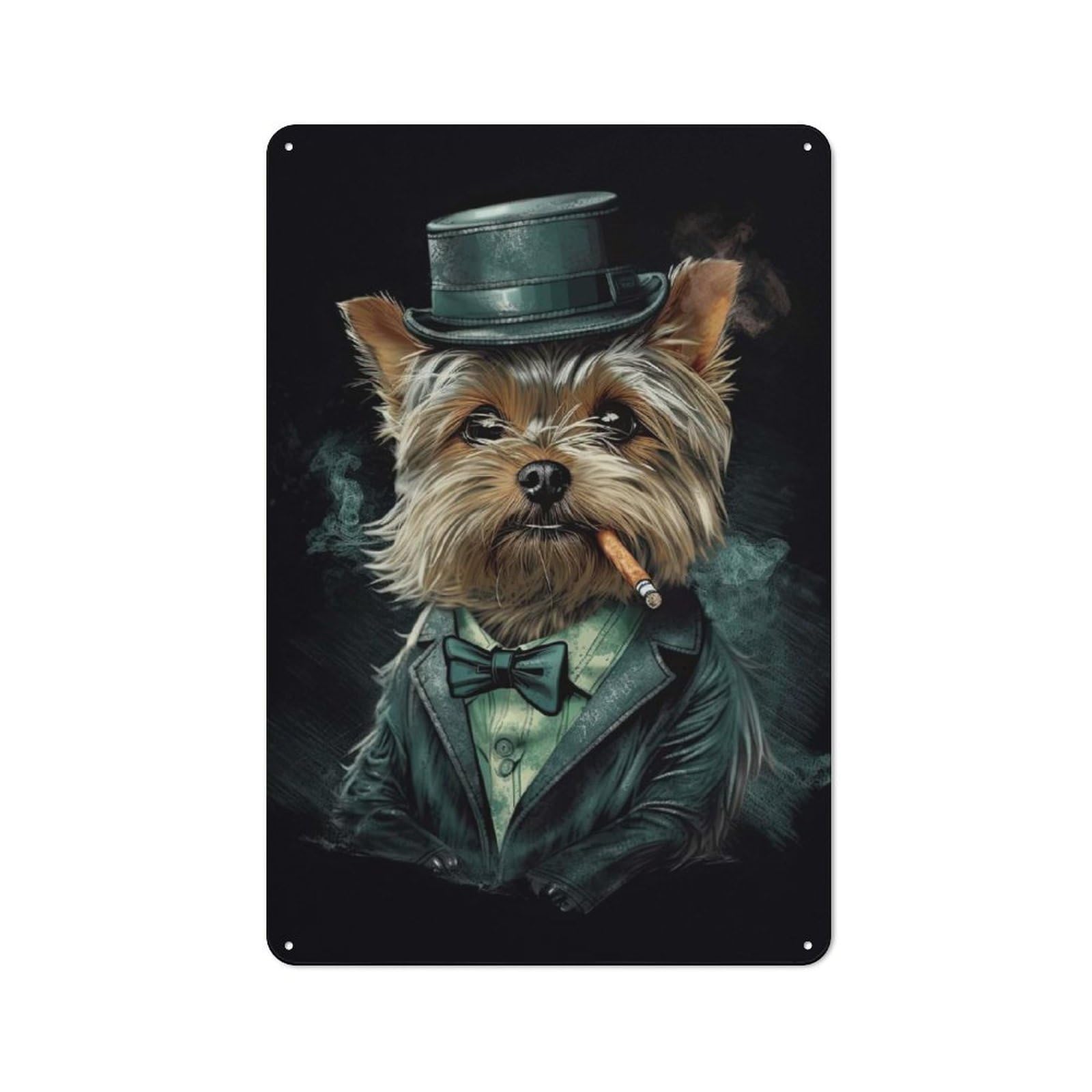 Yorkshire Terrier Gangster Loft Style Metal Wall Decor 30x20cm, Decorative Metal Plaque for Loft, Studio, Office Or Creative Room