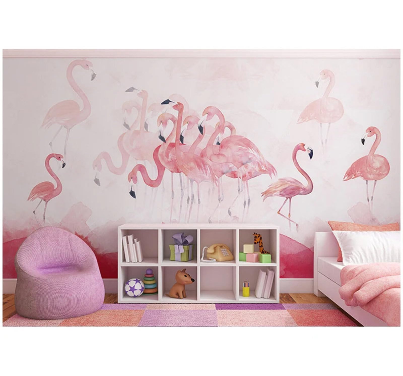 Xlming 350Cm×256Cm(B×H) Warm Beautiful Three Dimensional Pink Flamingo 3D Wallpaper Silky Texture Home Study Office Grey Dining Room Sofa Bedroom Living Room Tv Backdrop-350Cm×256Cm