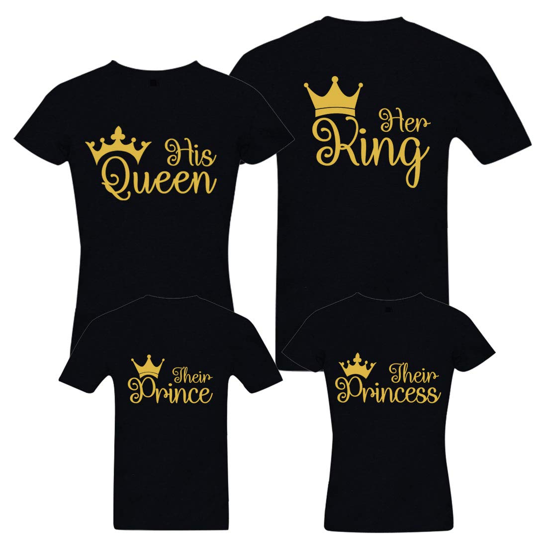 RAINBOWTEESHer King-Prince-Princess New Family Tshirts-Set of 4 for Father Mother and Kids