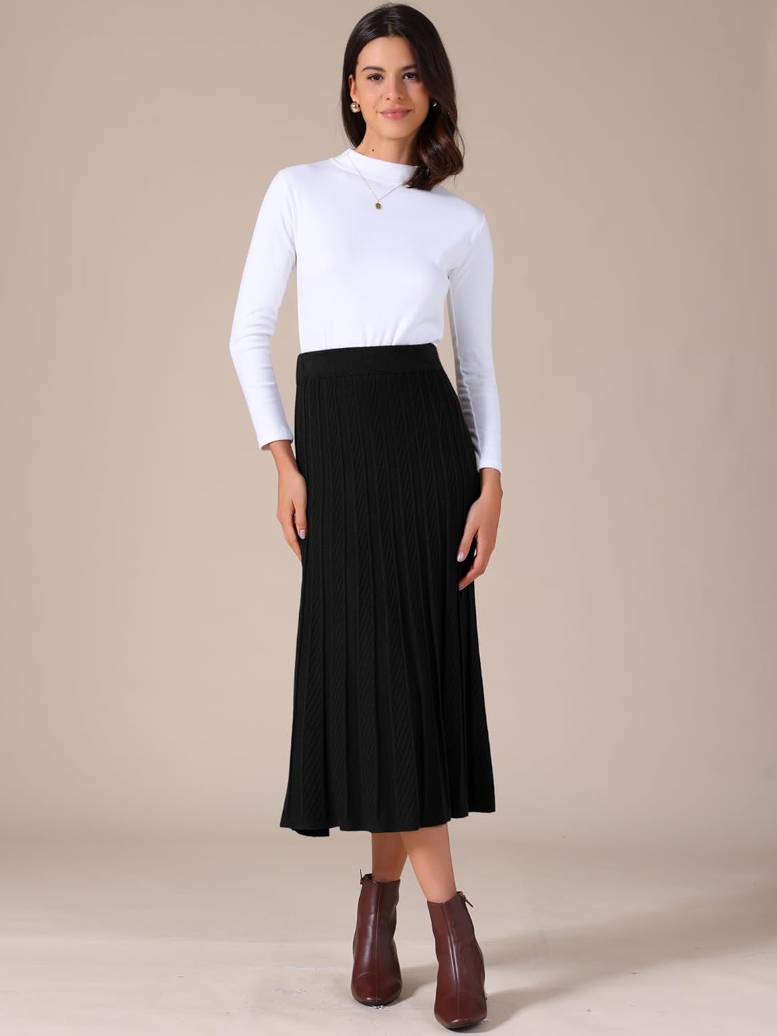 Allegra K Women's Sweater Skirts High Waist Pleated Casual A Line Knit Midi Skirt