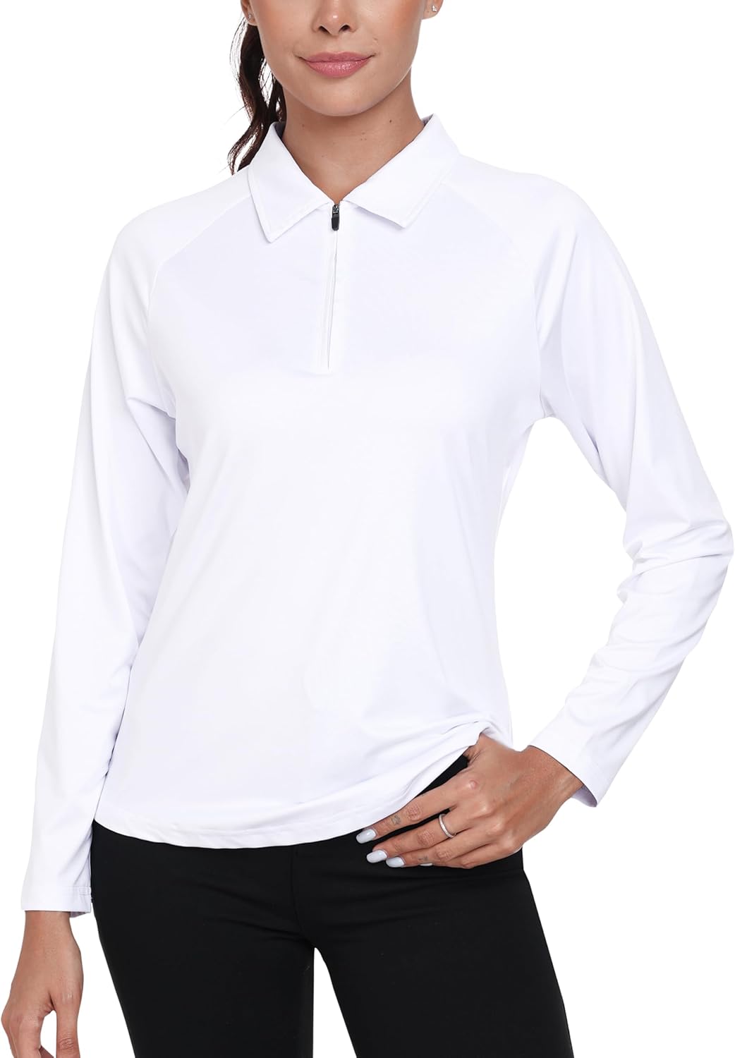 MoFiz Women's Golf Polo Shirt Long Sleeve Collared 1/4 Zip Stretch Soft Athletic Tops for Tennis Hiking & Outdoor Sports - Image 2