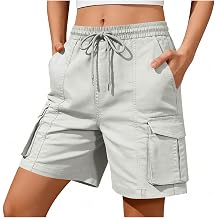 Cargo Shorts for Women Solid Drawstring Casual Pant with Multi Pockets Travel and Outdoor Activity Clothes