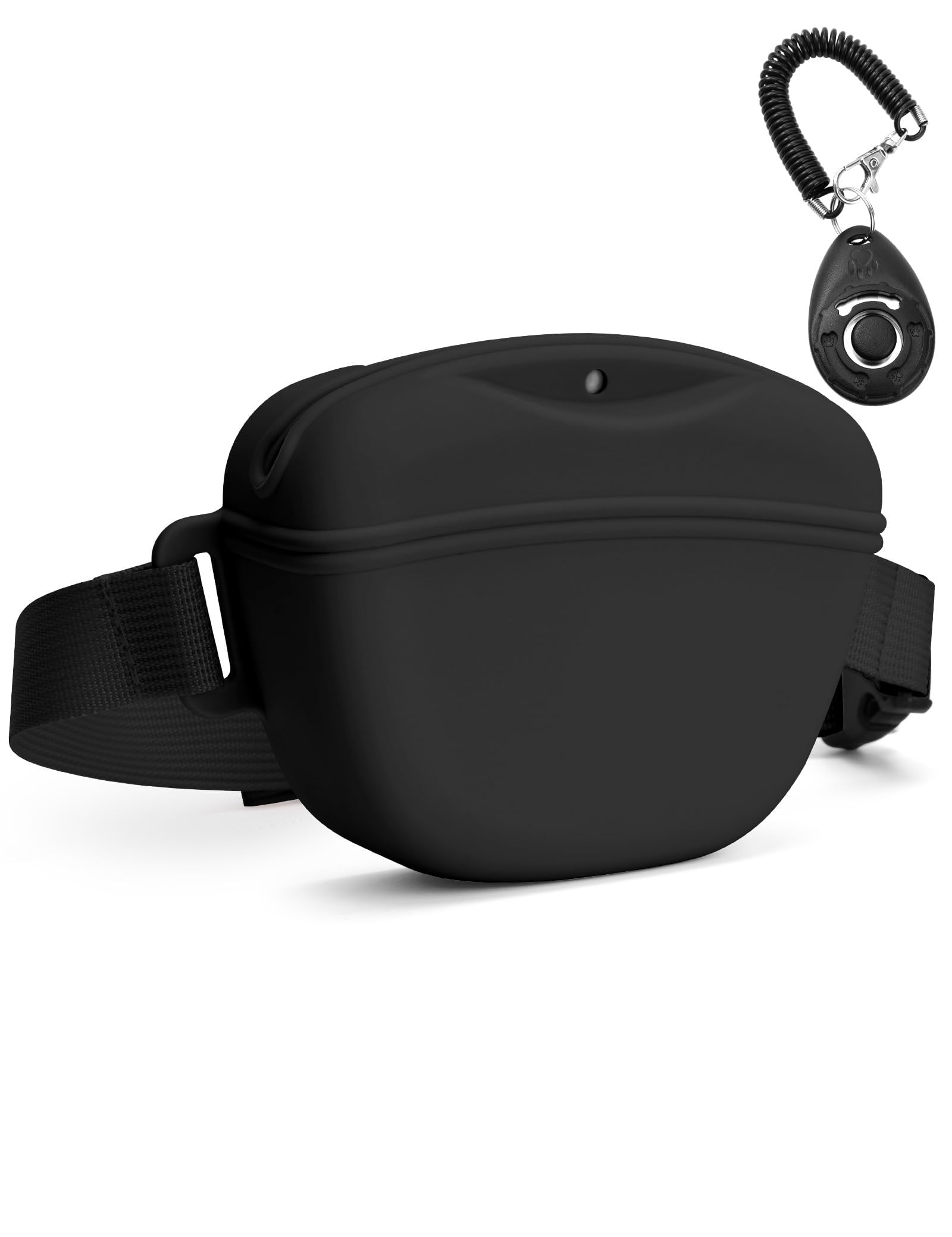 Dog Treat Pouch with Training Clicker, Upgrade Stronger Magnetic Closure to Avoid Spilling, 1.67 Cup Silicone Treat Bag Fanny Pack with Waist Belt for Pet Training Walking