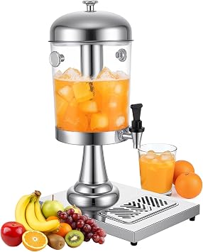 2.11 Gallon Beverage Dispenser,Silver Stainless Steel Juice Drink Dispensers with Ice Core, Leak-proof Spigot and Detachable Drip Tray for Parties, Weddings & Outdoor silver, 2.11 Gallon