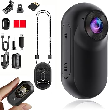 Mini Body Camera 1080P, Thumb Size Wearable Helmet Camera, Clip On Action Cam, Body Cam for Cycling Travel SportsBlack