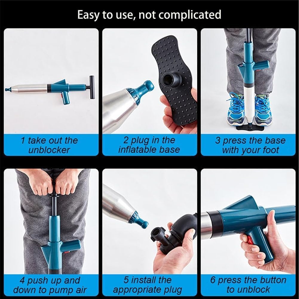 Outil de débouchage pneumatique pour canalisations de sol, puissant dragueur de tuyau de toilettes pneumatique One-Shot Connexion d'égout de sol Déboucheur de canalisation, Piston de toilettes,
