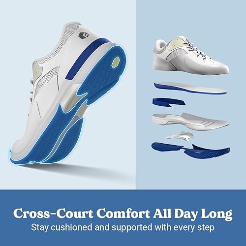 Miniatura 9 de FitVille Zapatos anchos de pickleball para hombre de toda cancha, zapatos de tenis con soporte de arco para fascitis plantar