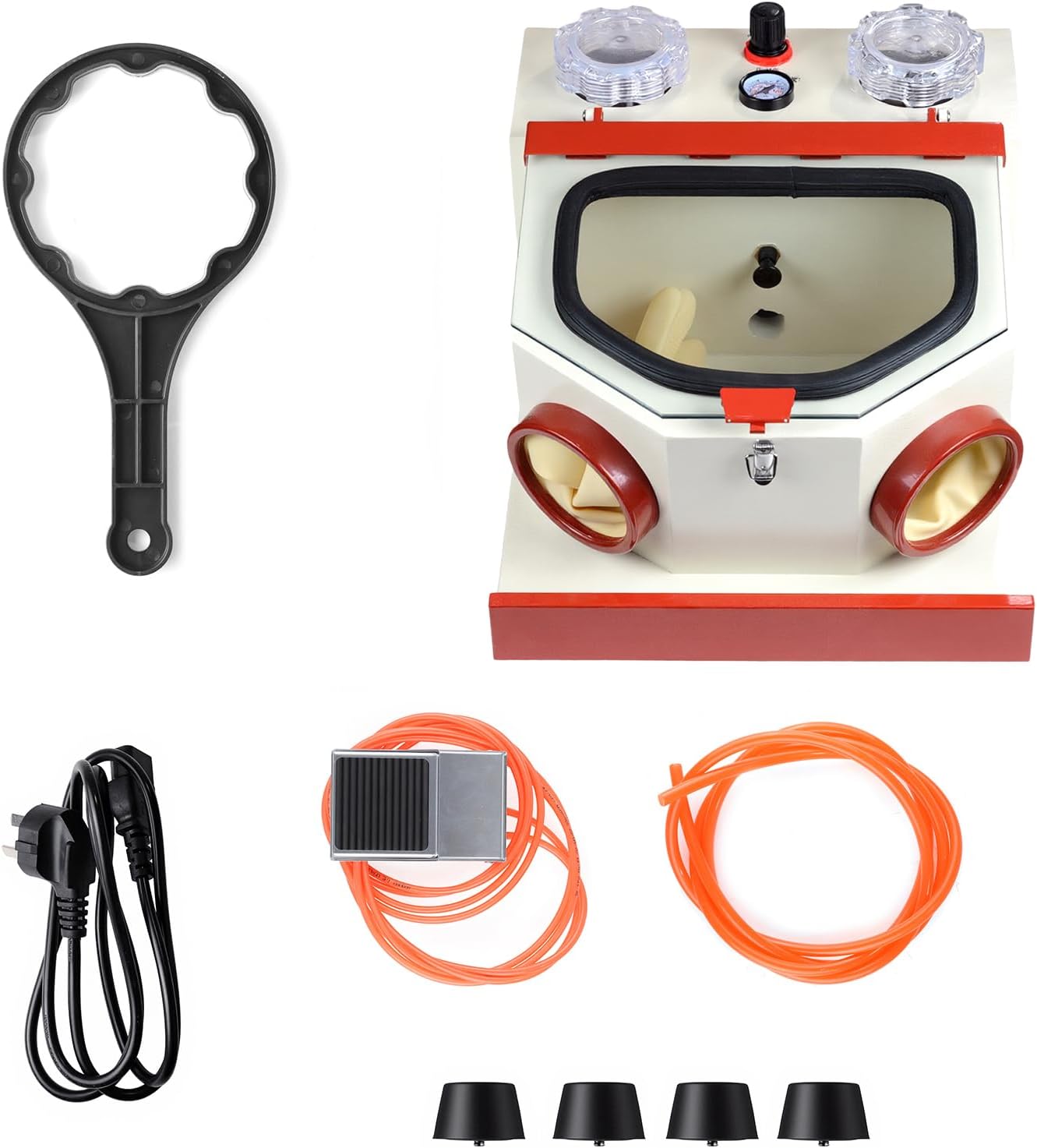 Lab Sandblaster Twin Pen Fine Sand Blasting Machine LED Lamp Large View Window Sandblaster with 2 Pen + 2 Plastic Cups