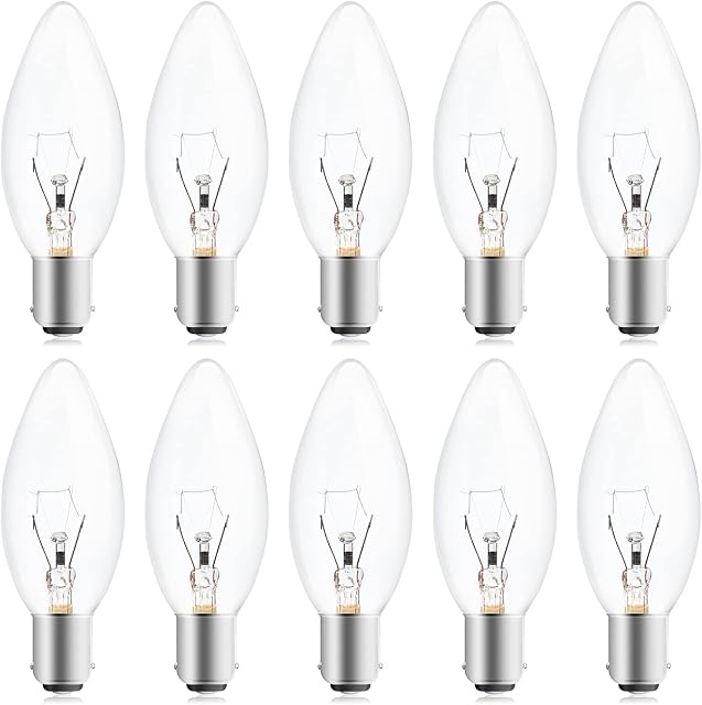 DoRight 40W B15 B15d Candle Bulbs, Classic Clear SBC Small Bayonet Cap B15 Incandescent Candle Lamps Dimmable Warm White 2400-2600K Small Bayonet Light for Chandelier Light, Ceiling Fans (10-Pack)