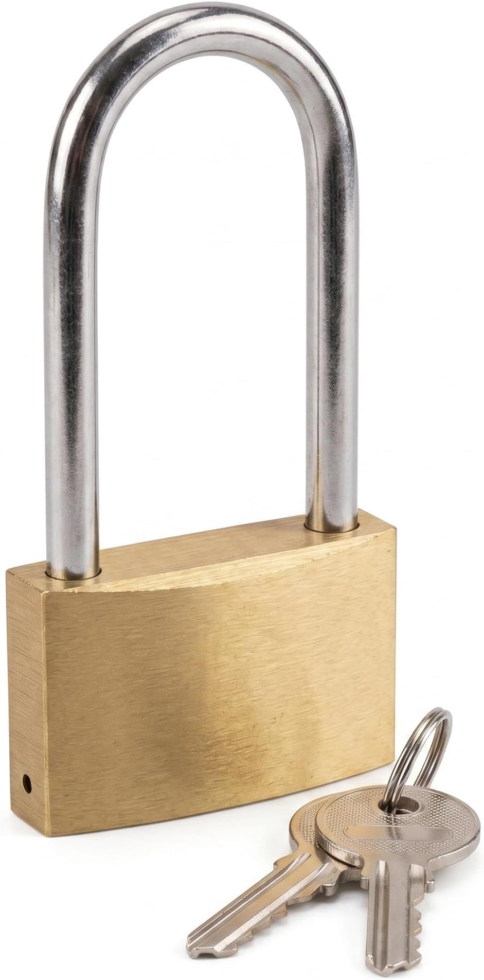 40mm Long Shackle Padlock Solid Brass Body Hardened Steel Shackle Waterproof & Corrosion Resistant Anti-Cut Security 2 Keys Included Shed Gate Gym Locker Toolbox Fence Hasp Storage Unit Outdoor Use