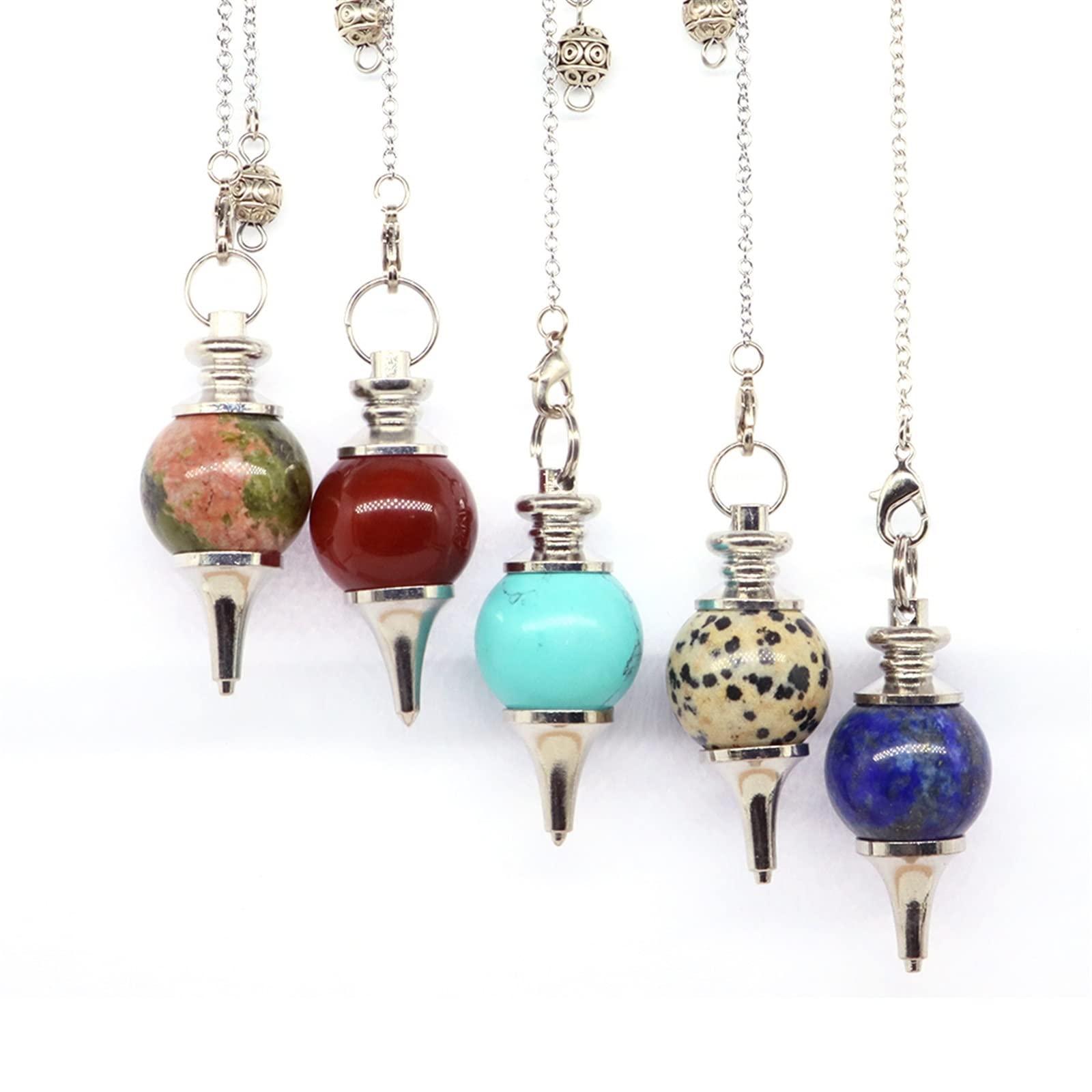1-20 STÜCK Natürlicher Rosenquarz Labradorit Pendel for Wünschelrute Weissagung Runde Perlen Stein Kristall Kegel Anhänger Pendulos Schmuck Geschenk Voller Textur