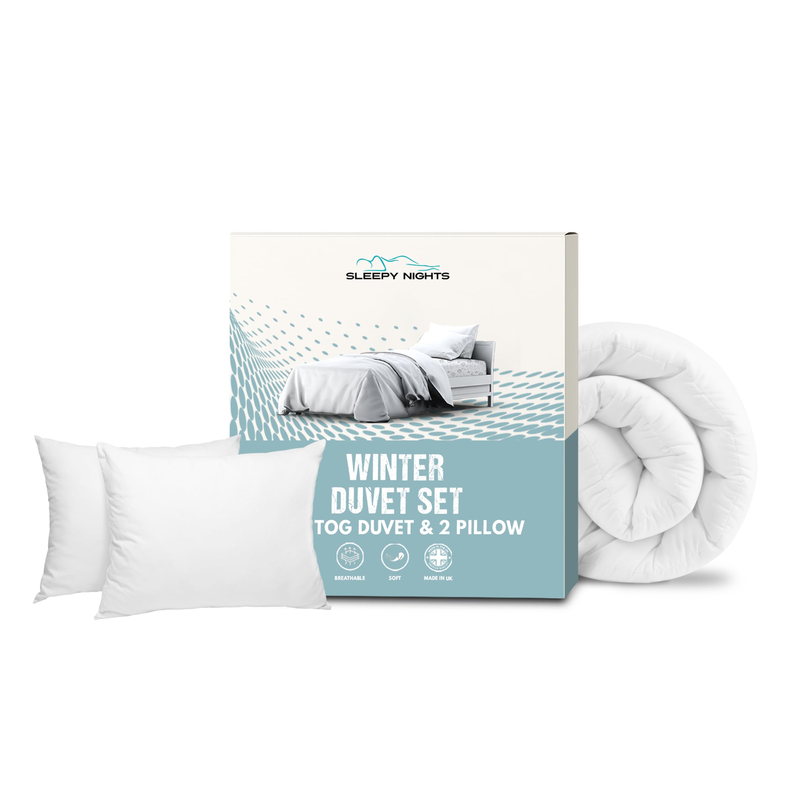 SleepyNights Single Duvet 13.5 Tog Poly Cotton with 2 Ultra Bounce Pillows – Luxury All Seasons Quilt – Premium Anti Allergy, Machine Washable Bedding, Made in UK (135x200cm)