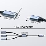 Duttek USB C Splitter 3 in 1, 3-Port USB C Hub with Type A to C Adapter, Type C Male to 3 Female Charging Cable Nylon Braided, 480Mbps Data Transfer, for Laptop, Phone Charging 0.8FT/25CM