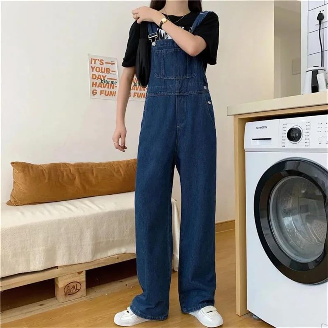 Overol retro con peto para mujer, overol de mezclilla holgado, talla grande, overol de pierna ancha, overol de mezclilla