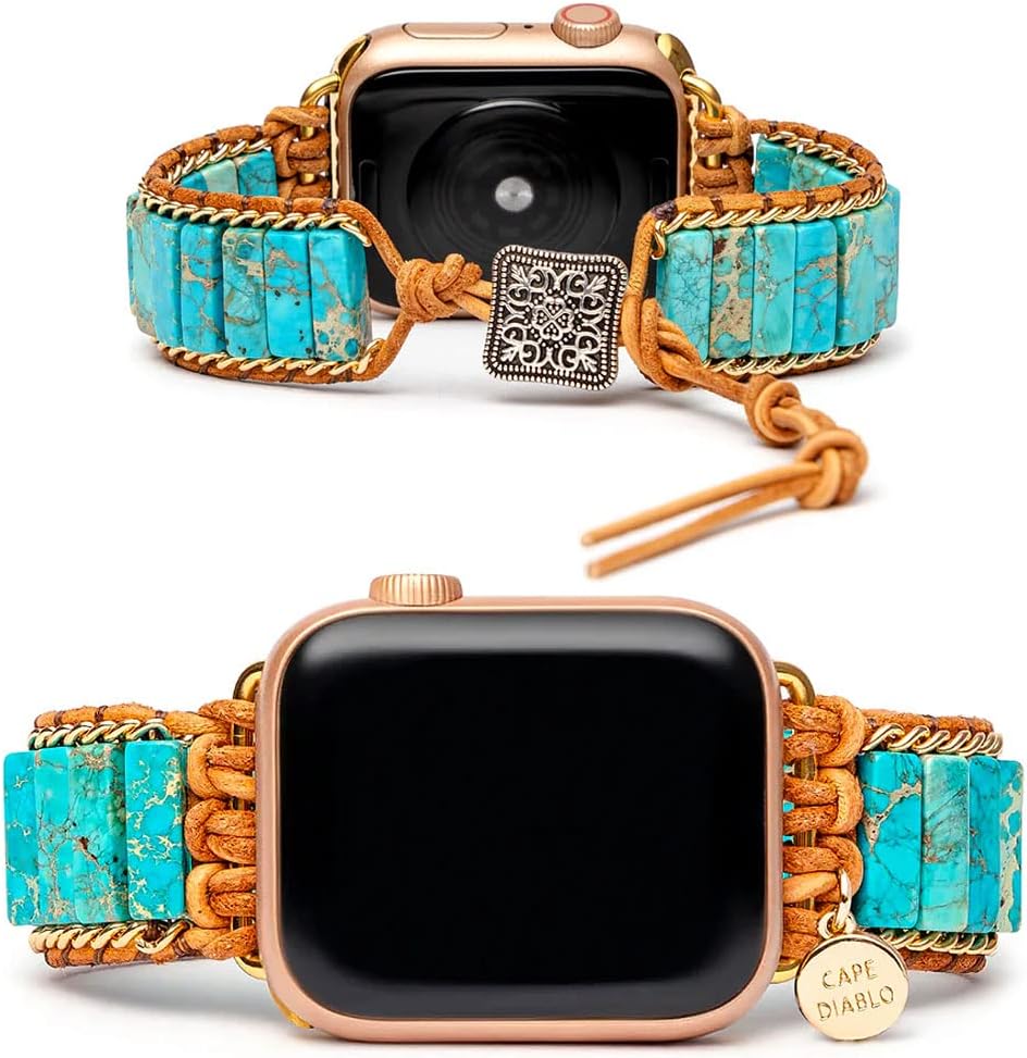 CAPE DIABLO CD25123AW Apple Watch Band, Native Turquoise (Apple Watch), 1.5 - 1.9 inches (38 - 49 mm), Series 8-1, SE, Ultra, Replacement Strap, L Size, Natural Stone x Handmade, Blue Turkish Stone Bracelet, Dressy Wristband, For Apple Watch, Women's Strap, Genuine Japanese Product, blue, L, bohemian