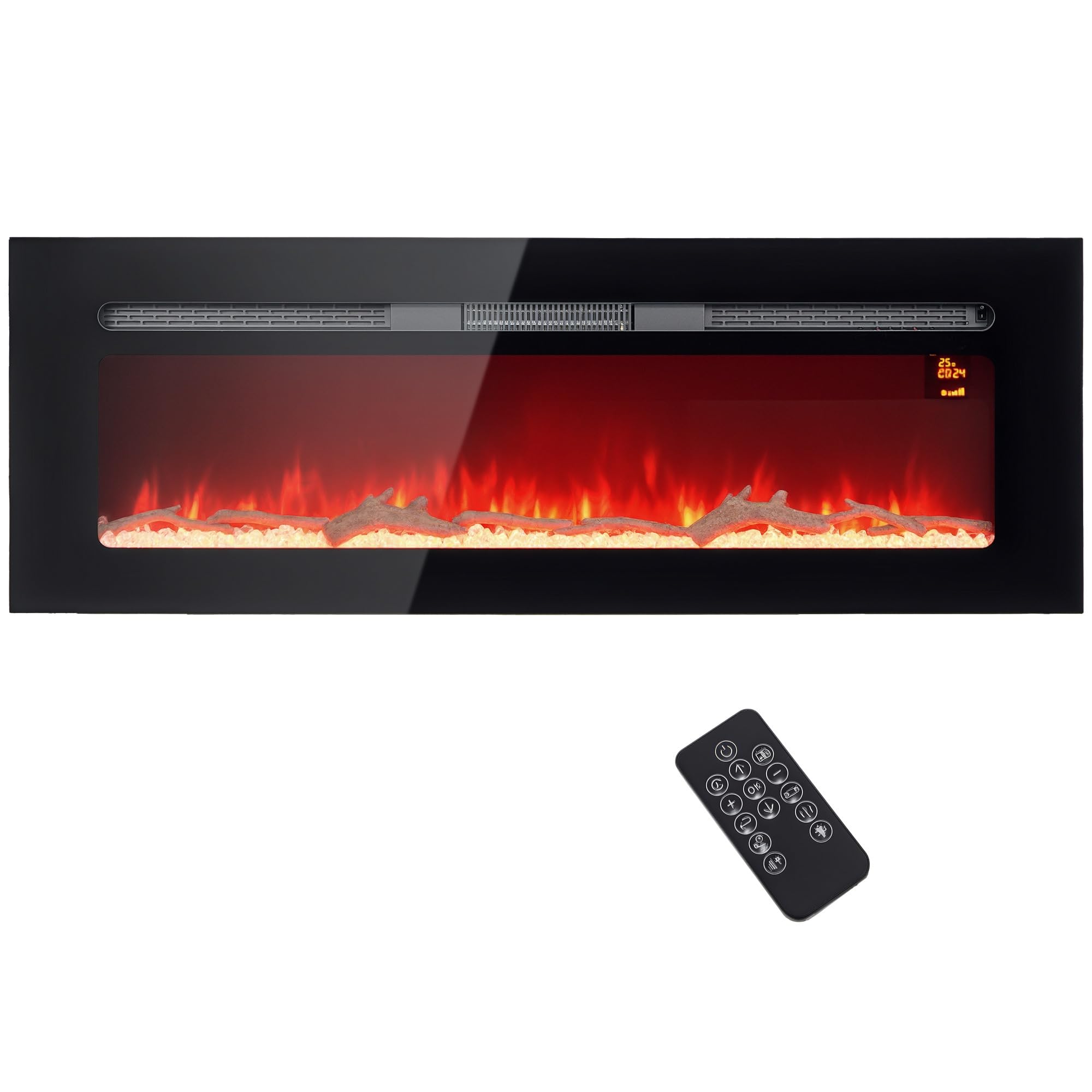 HOMCOM Camino Elettrico da Incasso a Convezione 1800W 127x15.8x45 cm Nero