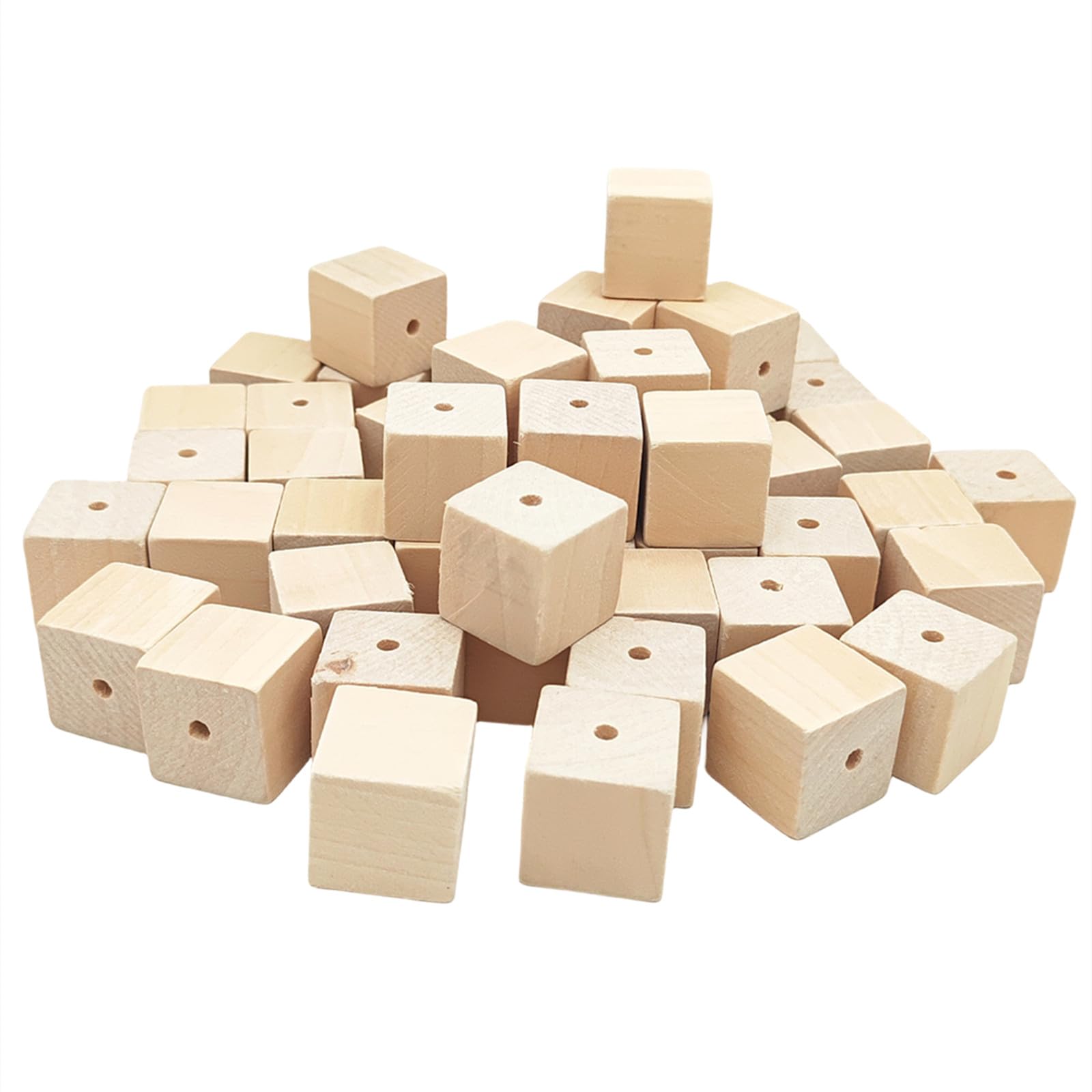 Anktily Holzwürfel mit Löchern, 2,5 cm/50 Stück, unlackierte