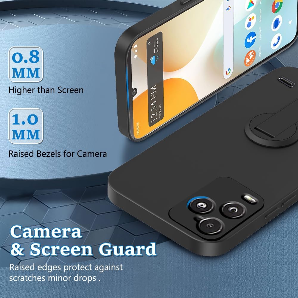 Case for BLU View 5 PRO B170D Phone Case with Glass Screen Protector, 360° Rotatable Folding hidden Kickstand/Stand Silicone TPU Shockproof Protective Case for BLU View 5 PRO (6.74") 2024 - Black