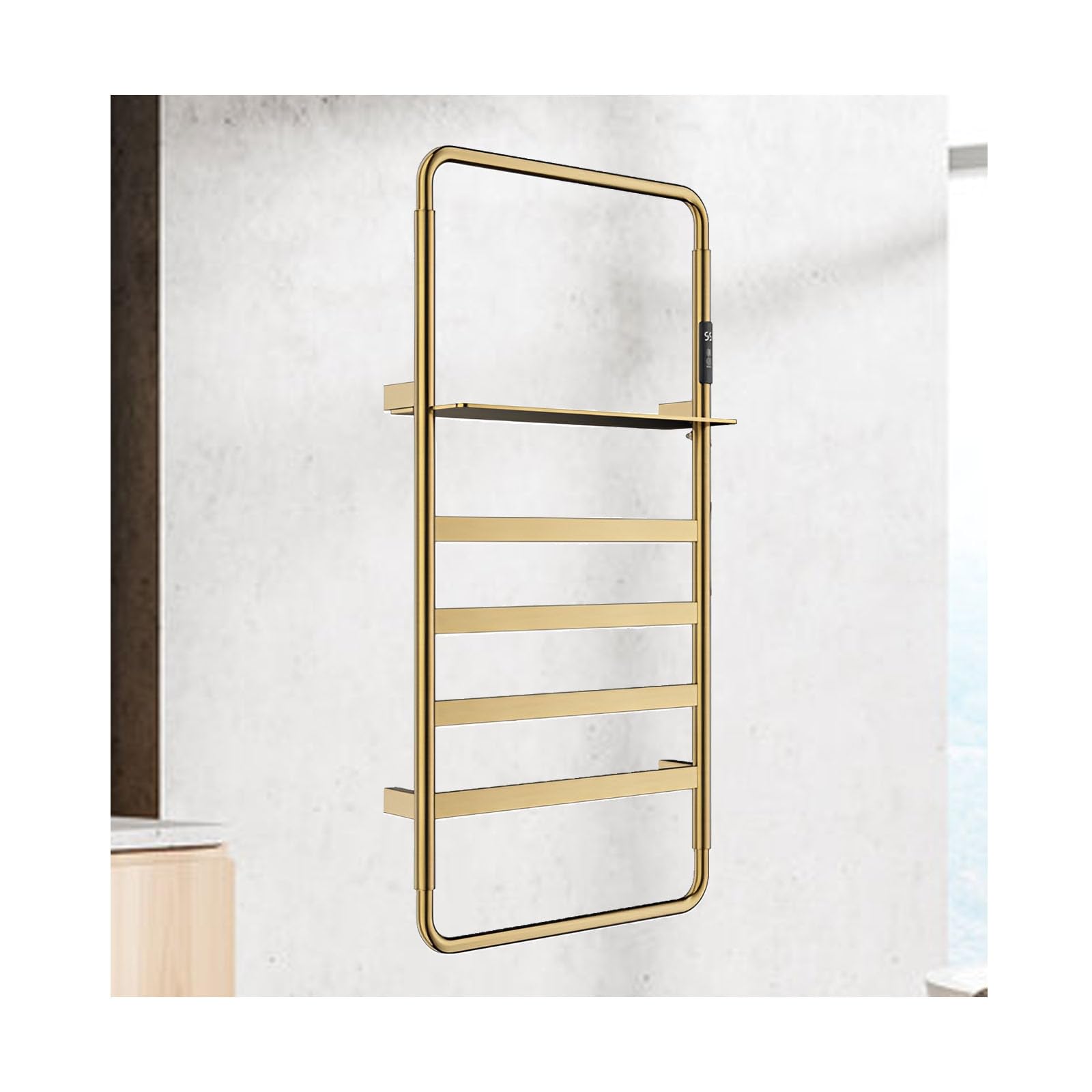 asdchZen Brushed,Hard Wired,S For Bathroom With Top Shelf,Wall Mounted Heated Drying Rack,Temperature Adjustments Heated Towel Rack With Timer-Brushed Gold-Hard Wired,Brushed Gold-Hard wired